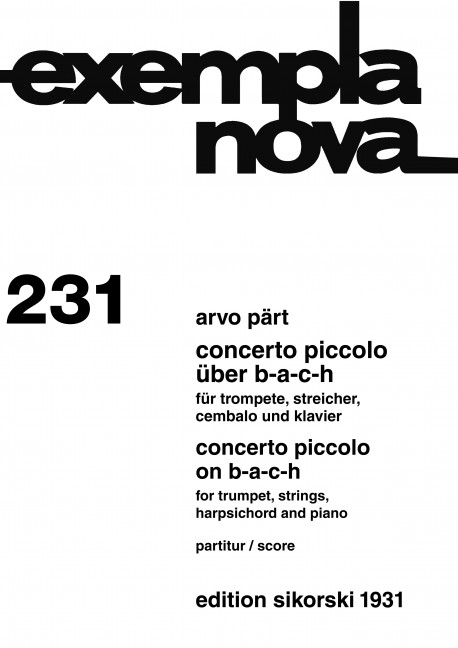 Concerto piccolo über B-A-C-H&nbsp;&nbsp;für Trompete, Streicher, Cembalo&nbsp;&nbsp;und Klavier,   Studienpartitur