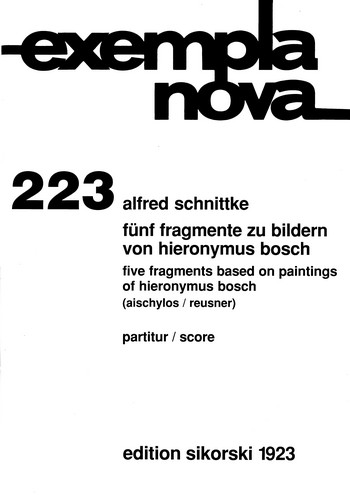 5 Fragmente zu Bildern von Hieronymus  Bosch für Tenor, Violine, Posaune, Cembalo  und Streichorchester,    Studienpartitur