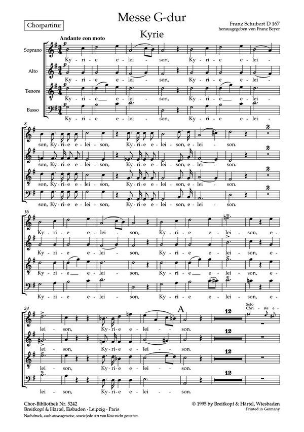 Messe G-Dur D167&nbsp;&nbsp;für Soli, Chor und Orchester&nbsp;&nbsp;Chorpartitur
