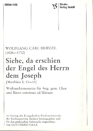 Siehe da erschien der Engel  Weihnachtsmotette für 4stimmigen  Chor und Bc ad lib.,   Chorpartitur