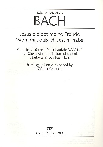 Jesus bleibet meine Freude&nbsp;&nbsp;Kantate Nr.147 BWV147&nbsp;&nbsp;Orgelauszug