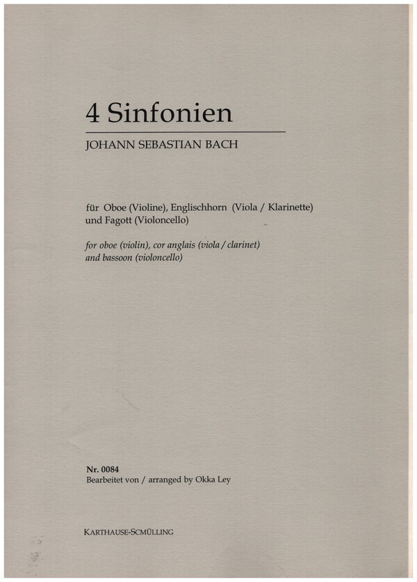 4 Sinfonien Band 2 (Nr.3,4,5,8)   für Oboe (Violine), Englischhorn (Viola, Klarinette) und Fagott (Violoncello)     Partitur und Stimmen