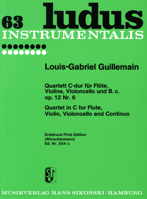 Quartett C-Dur op.12,6 für  Flöte, Violine, Violoncello und Bc  Partitur und 4 Stimmen