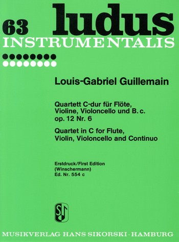 Quartett C-Dur op.12,6 für  Flöte, Violine, Violoncello und Bc  Partitur und 4 Stimmen