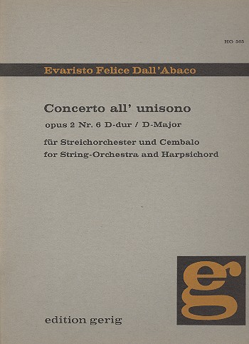 Concerto all'unisono D-Dur op.2,6  für Streichorchester und Cembalo  Partitur