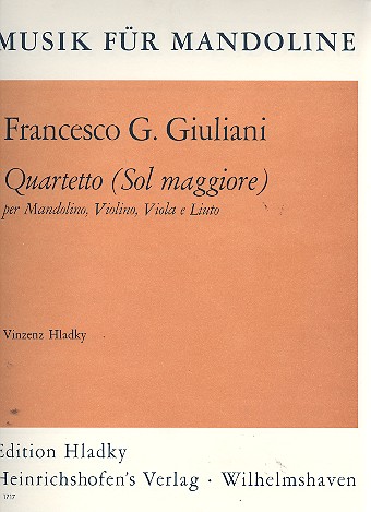 QUARTETTO SOL MAGGIORE PER MANDO-  LINO, VILINO, VIOLA E LIUTO  HLADKY, V.,, ED.   - 4 STIMMEN -