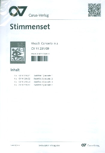 Concerto in A nach dem Concerto&nbsp;&nbsp;RV356 op.3 für Blockflötenquartett (SATB)&nbsp;&nbsp;4 Stimmen