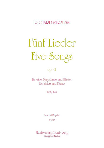 5 Lieder op.41  für Gesang (tief) und Klavier  Partitur (dt/en)