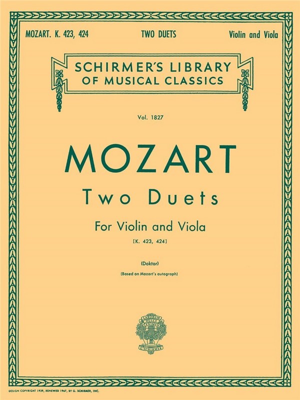 2 Duets KV423 and KV424  for violin and viola  score