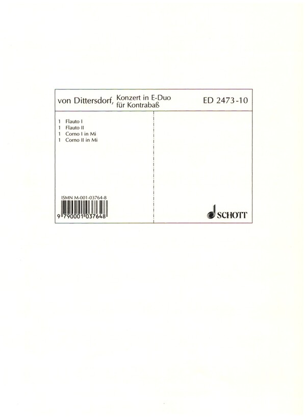 Konzert E-Dur Krebs 172  für Kontrabass und Orchester  Harmoniestimmen