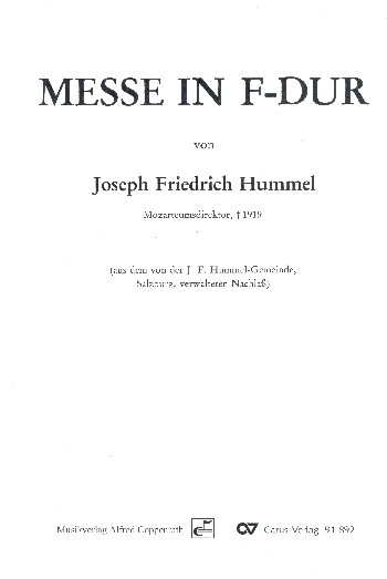 Messe in F-Dur&nbsp;&nbsp;für Chor und Orgel&nbsp;&nbsp;Partitur