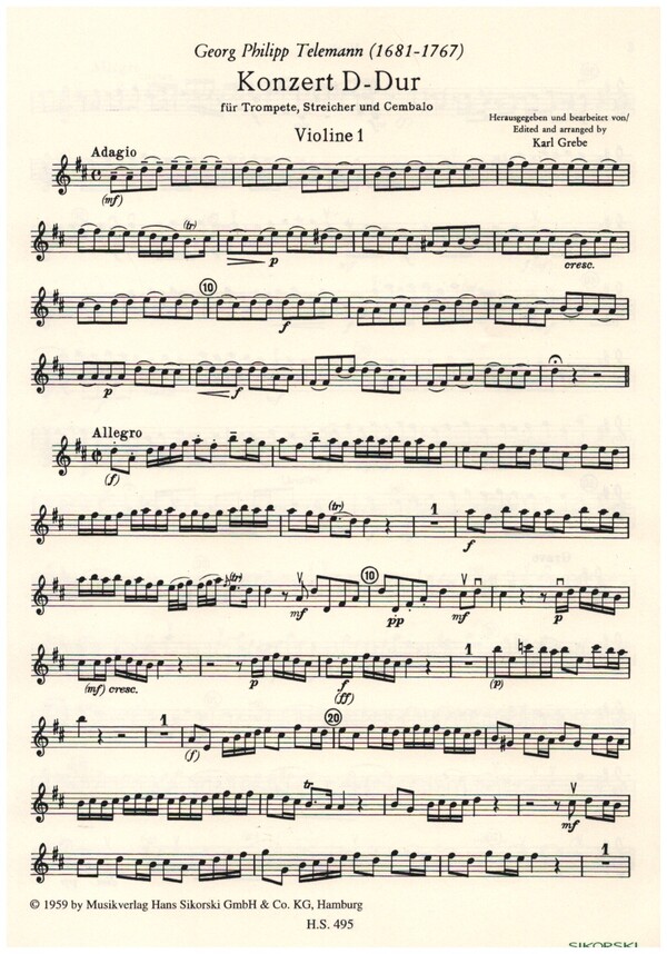 Konzert D-Dur für Trompete,&nbsp;&nbsp;und Streichorchester&nbsp;&nbsp;Streicherset