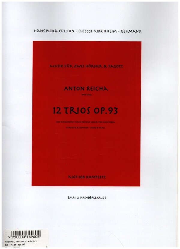 12 Trios op.92  for 2 horns in Eb and bassoon  score and parts