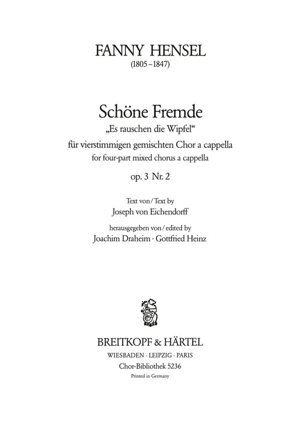 Schöne Fremde OP.3,2  für gem Chor a cappella  Chorpartitur