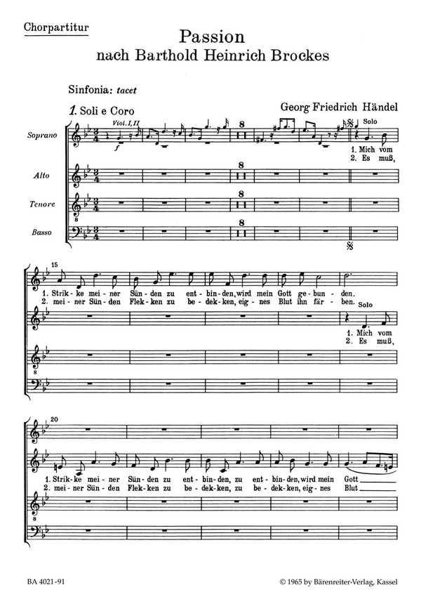 Passion nach Barthold Heinrich&nbsp;&nbsp;Brockes, für Soli, gem Chor und Orchester&nbsp;&nbsp;Chorpartitur