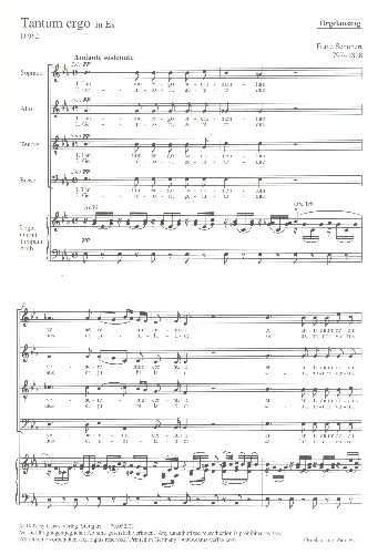 Tantum ergo Es-Dur D962&nbsp;&nbsp;für Chor und Orchester&nbsp;&nbsp;Orgelauszug