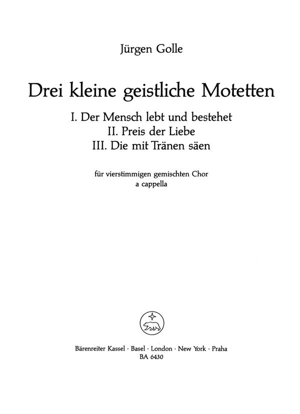 3 kleine geistliche Motetten  für gem chor a cappella  Partitur