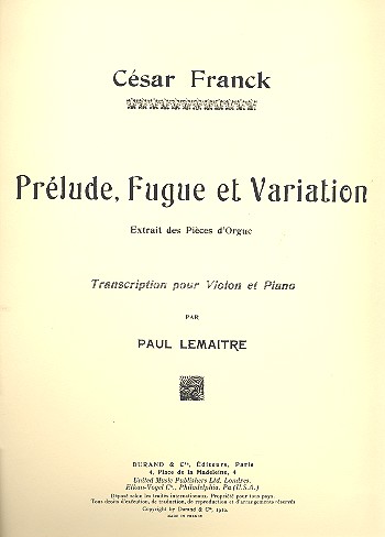 Prélude, fugue et variation op.18  pour violon et piano  