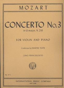 Concerto G major no.3 KV216&nbsp;&nbsp;for violin and piano&nbsp;&nbsp;