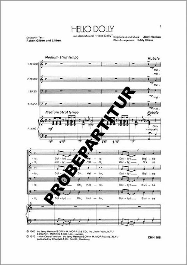 Hello Dolly Song aus dem Musical&nbsp;&nbsp;für Männerchor und Klavier&nbsp;&nbsp;Partitur (dt/en)