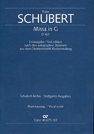 Missa G-Dur D167&nbsp;&nbsp;für Soli (STB), Chor und Orchester&nbsp;&nbsp;Klavierauszug