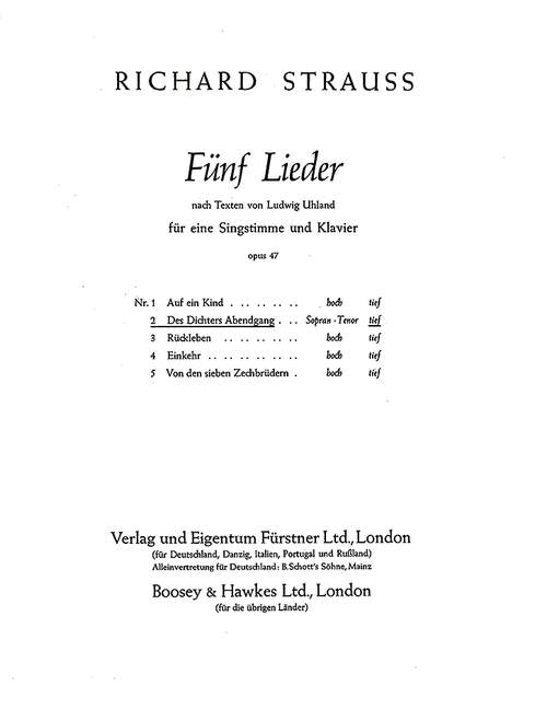 Des Dichters Abendgang op. 47&nbsp;&nbsp;für tiefe Stimme und Klavier (dt/en)&nbsp;&nbsp;