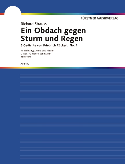 Ein Obdach gegen Sturm und Regen op. 46,1&nbsp;&nbsp;für tiefe Stimme und Klavier (dt/en)&nbsp;&nbsp;