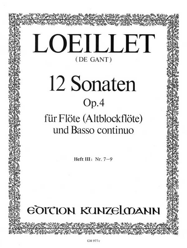 12 Sonaten op.4 Band 3 (Nr.7-9)  für Flöte (Altblockflöte) und Bc  