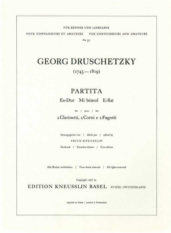 Partita Es-Dur  für 2 Klarinetten, 2 Hörner und 2 Fagotte  Stimmen