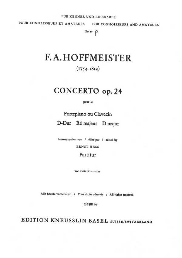 Konzert D-Dur op.24&nbsp;&nbsp;für Klavier und Orchester&nbsp;&nbsp;Partitur