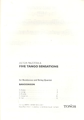 5 Tango Sensations  für Bandoneon und Streichquartett  Stimmen