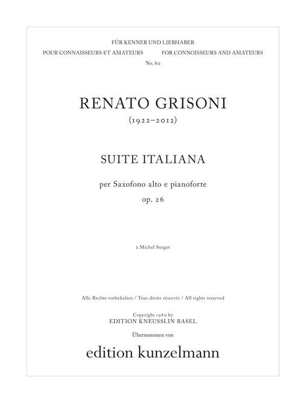 Suite italiana op.26&nbsp;&nbsp;für Altsaxophon und Klavier&nbsp;&nbsp;