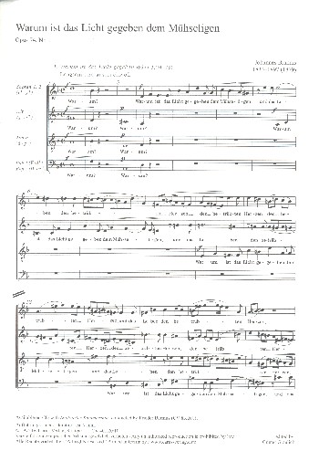 Warum ist das Licht gegeben dem Mühseligen op.74,1&nbsp;&nbsp;für gem Chor a cappella&nbsp;&nbsp;Partitur