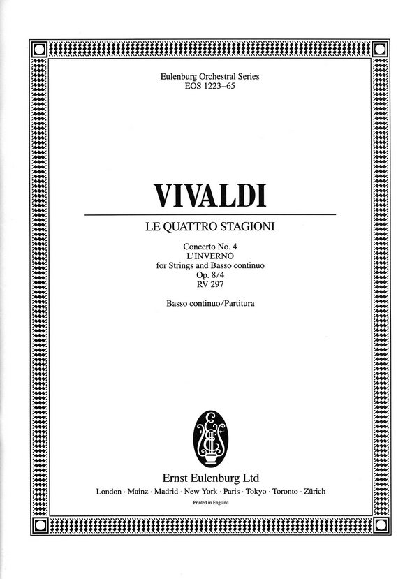 Konzert op.8,4 RV297&nbsp;&nbsp;für Violine, Streichorchester und Bc&nbsp;&nbsp;Partitur (=Bc)