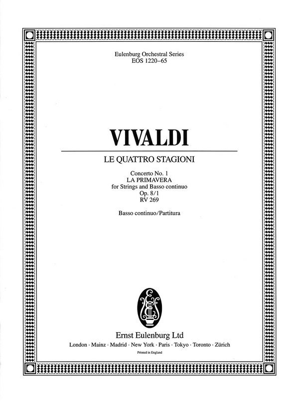 Konzert E-Dur op.8,1 RV269&nbsp;&nbsp;für Violine, Streichorchester und Bc&nbsp;&nbsp;Partitur (= Bc)