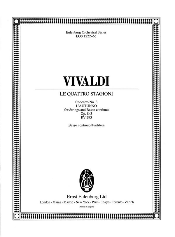 Konzert F-Dur op.8,3 RV293&nbsp;&nbsp;für Violine, Streichorchester und Bc&nbsp;&nbsp;Partitur (=Bc)