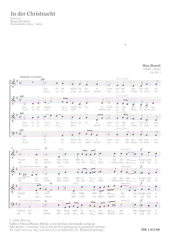 In der Christnacht op.60,1  für gem Chor a cappella  Singpartitur
