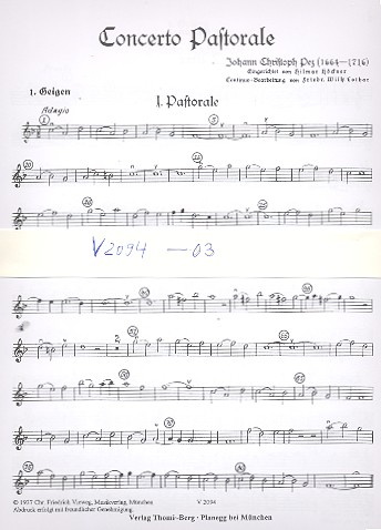 Concerto pastorale  für Blockflöte (Flöten) und Streicher  Streicherstimmen (3-3-1--2-3)