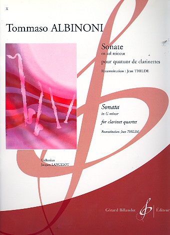 Sonate sol mineur pour quatuor de&nbsp;&nbsp;clarinettes&nbsp;&nbsp;partition et parties