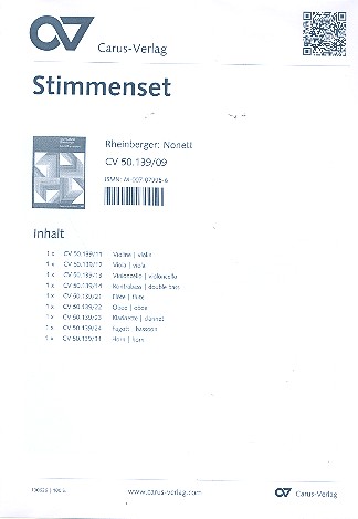 Nonett op.139 &nbsp;&nbsp;für Flöte, Oboe, Klarinette, Fagott, Horn, Violine, Viola Violoncello und Bass  &nbsp;&nbsp;Stimmenset