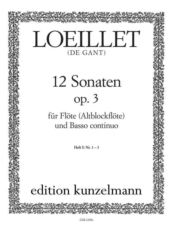 12 Sonaten op.3 Band 1 (Nr.1-3)  für Flöte (Altblockflöte) und Bc  