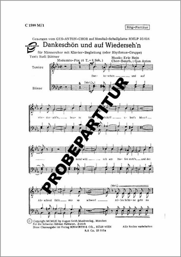 Dankeschön und Auf Wiedersehn  für Männerchor und Klavier  Klavierpartitur
