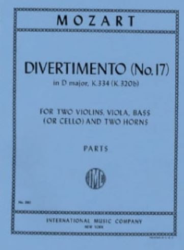 Divertimento D major no.17 KV334&nbsp;&nbsp;for 2 violins, viola, bass (cello) and 2 horns&nbsp;&nbsp;