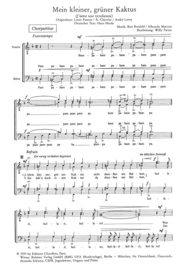 Mein kleiner grüner Kaktus&nbsp;&nbsp;für Männerchor&nbsp;&nbsp;Chorpartitur