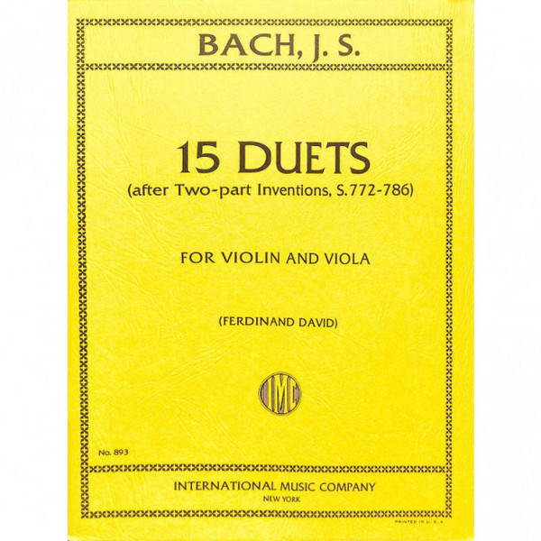 15 Duets after 2-part inventions BWV772-786&nbsp;&nbsp;for violin and viola&nbsp;&nbsp;DAVID, FERDINAND, ED.
