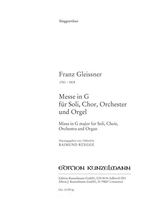 Messe G-Dur  für Soli, Chor und Orchester  Chorpartitur