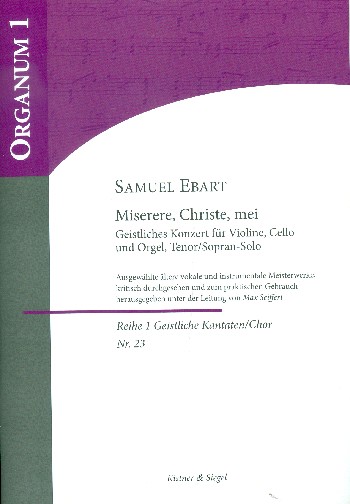 Miserere, Christe, mei  für Tenor (Sopran), Violine, Viola da gamba und Orgel  Partitur und Stimmen