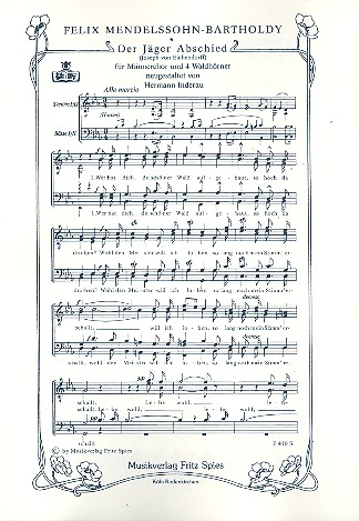 Der Jäger Abschied für  Männerchor und 4 Waldhörner  Chorpartitur