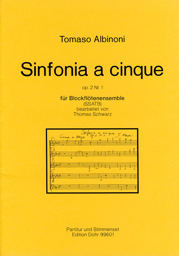 Sinfonia a cinque op.2,1&nbsp;&nbsp;für 5 Blockflöten (SSATB)&nbsp;&nbsp;Partitur und Stimmen
