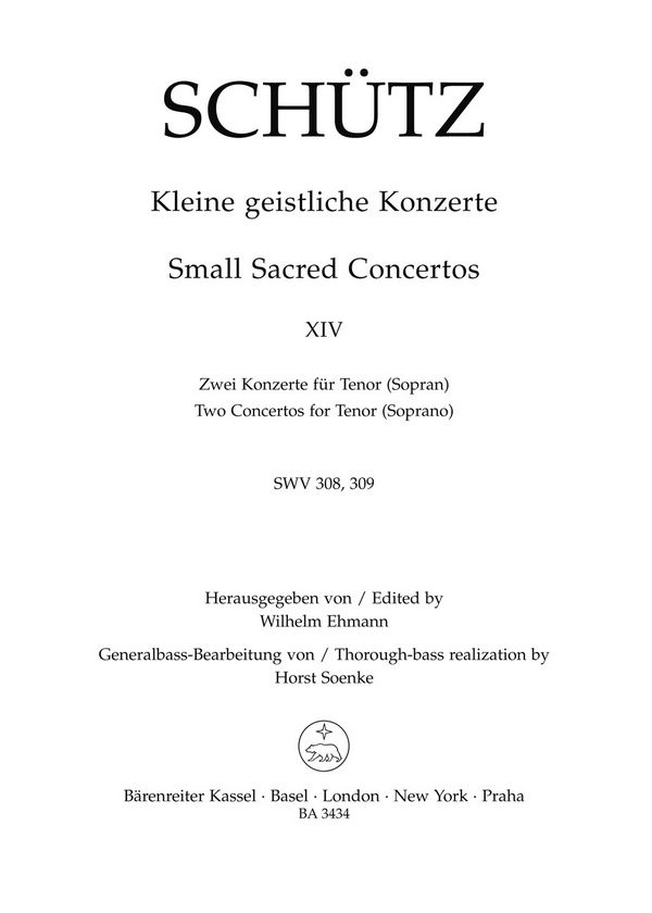Kleine geistliche Konzerte Band 14&nbsp;&nbsp;2 Konzerte für Tenor (Sopran) (la)&nbsp;&nbsp;
